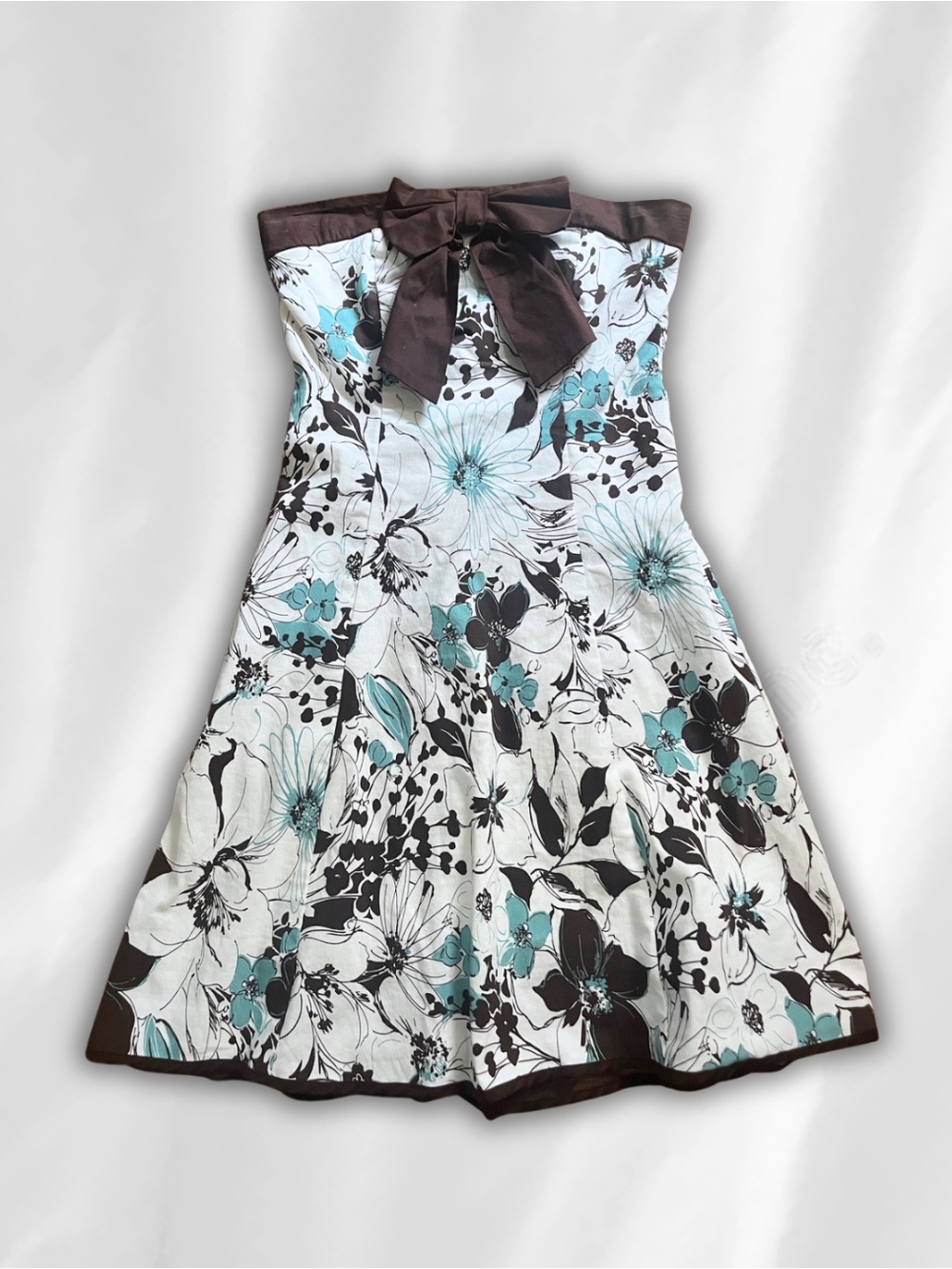 Speechless White Floral Strapless Dress with Teal & Brown Accents